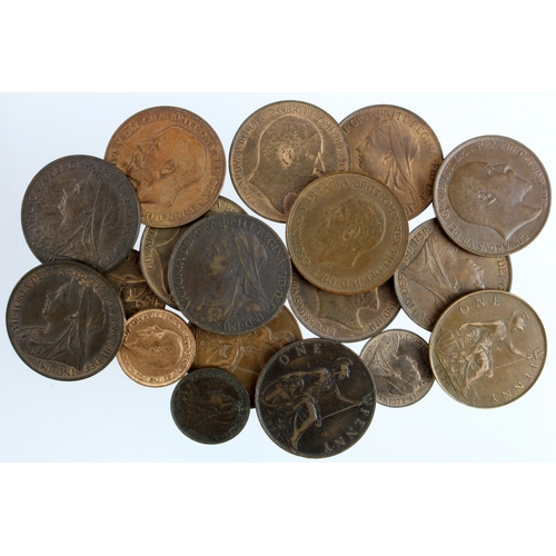 594 - GB Bronze (18) 19th-20thC assortment, mixed grade including high grade with lustre.