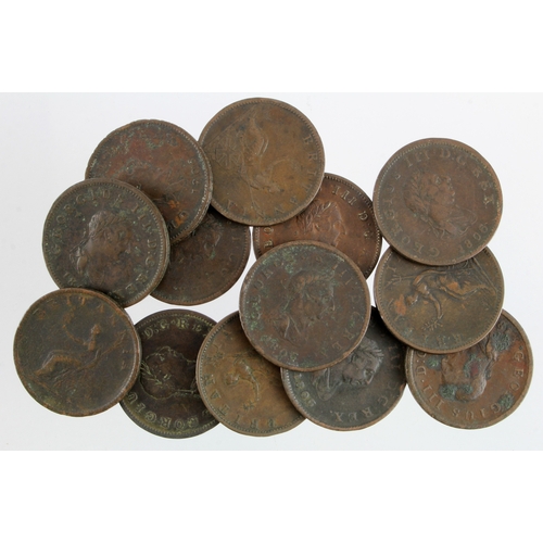 614 - GB Copper Halfpennies (13) 1806-7, mixed grade.