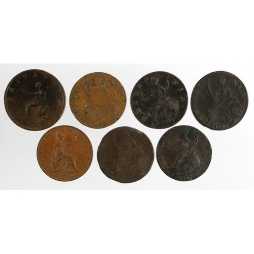 615 - GB Copper Halfpennies (7) 17th-19thC assortment, mixed grade.