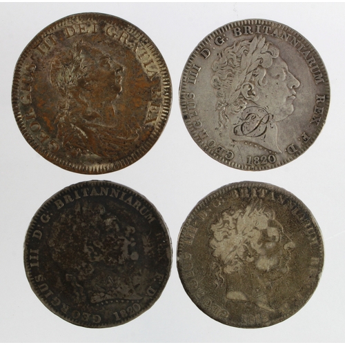 618 - GB Crowns (4) George III: 1818 LIXVG, 1820 LX VG engraved 'M', and 1820 LX GF nicely engraved 'EB'; ... 