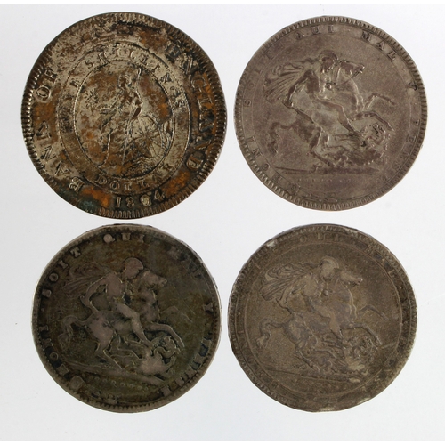 618 - GB Crowns (4) George III: 1818 LIXVG, 1820 LX VG engraved 'M', and 1820 LX GF nicely engraved 'EB'; ... 