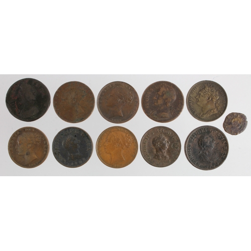 635 - GB Farthings (11) 17th-19thC, mixed grade.