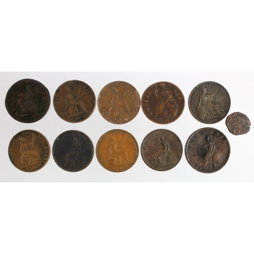 635 - GB Farthings (11) 17th-19thC, mixed grade.