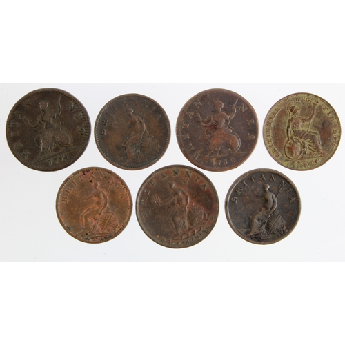 642 - GB Farthings (7) 18th-19thC assortment, mixed grade.