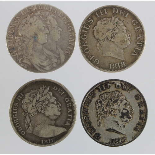 653 - GB Halfcrowns (4): 1689 Primo, first rev., caul & interior frosted, with pearls, Fine, a few marks; ... 