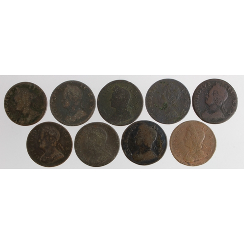 661 - GB Halfpennies (9) George II, mixed grade.