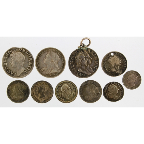 665 - GB Maundy Oddments (10): 1d's: 1770 toned GVF, 1875 toned aFDC; 2d's: 1776 holed Fine, 1834 EF small... 