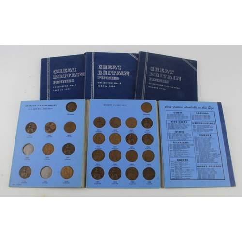 674 - GB Pennies & Halfpennies in four Whitman folders: Complete 1d 1881-1901 and 1902-1929; another 1902-... 