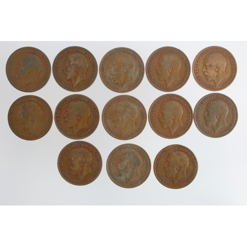 677 - GB Pennies (13): 8x 1918KN, and 5x 1919KN, mixed grade.