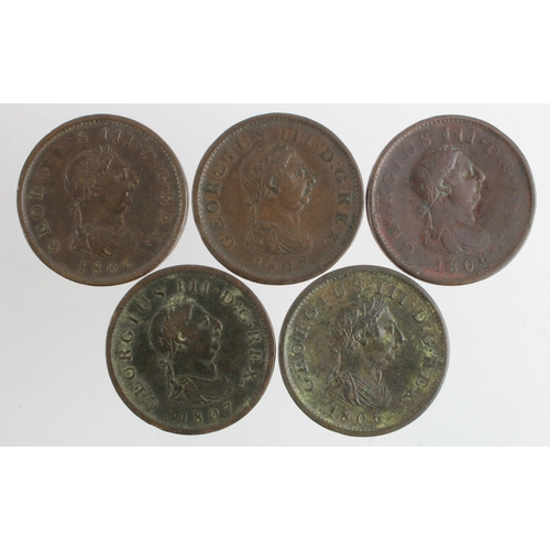 683 - GB Pennies (5) 1806-7, F-VF