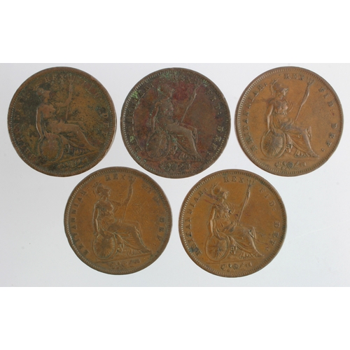 685 - GB Pennies (5): 1826 x3, 1831, and 1834; F-aVF