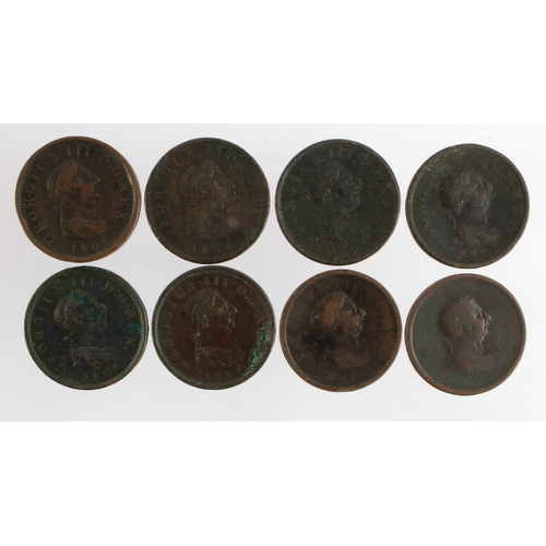 687 - GB Pennies (8) George III copper 1806-7, mixed grade.