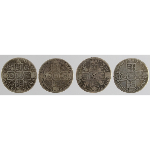 748 - GB Shillings (4) Queen Anne: 1707 plumes VG/Fair with some small coutnermarks, 1708E (Edinburgh) Fai... 