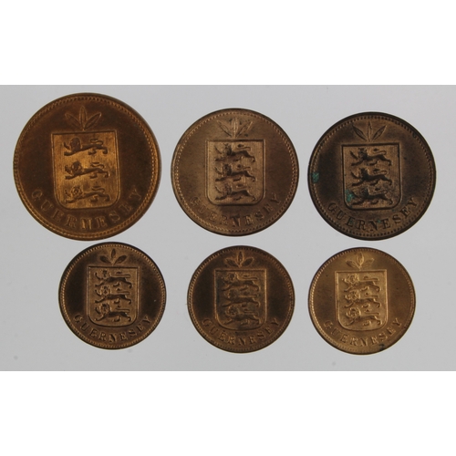 778 - Guernsey bronze (6) high grade with lustre: 1 Double: 1899H, 2x 1903H; 2 Doubles: 1885H, 1889H; and ... 