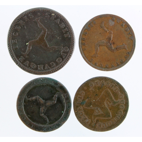 790 - Isle of Man copper (4) 18th-19thC: Penny 1786 GF; Halfpennies: 1733 Fine, 1798 nVF, and 1839 GF.