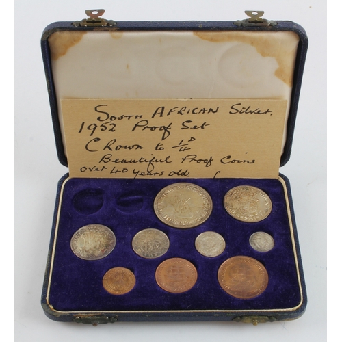 808 - South Africa Proof Set 1952 (missing gold) otherwise 9 coins, Crown to Farthing, lightly toned aFDC ... 