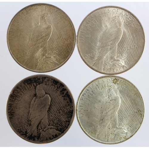 821 - USA Peace Silver Dollars (4): 1922 normal GEF, ditto UNC, 1923 UNC, and 1924 GVF