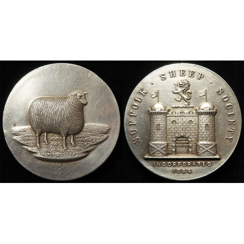 860 - British Agricultural Medal, local interest, white metal (heavy silver plate) d.47mm, 92.31g: Suffolk... 