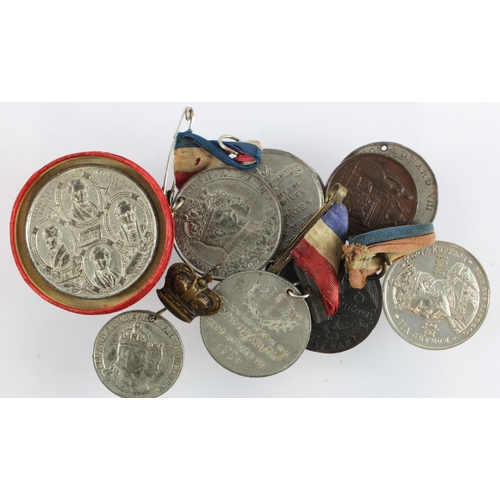 888 - British Commemorative Medals (10) 19th-20thC white metal and bronze assortment (mind pins)