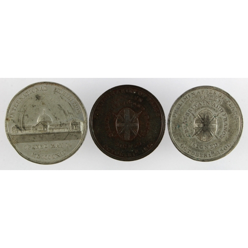 893 - British Commemorative Medals (3) crown-size: Preliminaries of Peace 1801 in bronze and white metal; ... 