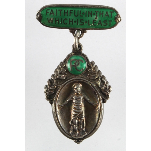 912 - British Religious Medal, enamelled, hallmarked silver 25.35g: FAITHFUL IN THAT WHICH IS LEAST, (init... 