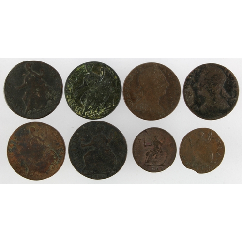 927 - Contemporary Forgery Georgian Halfpennies (6) and Farthings (2), George II & III.