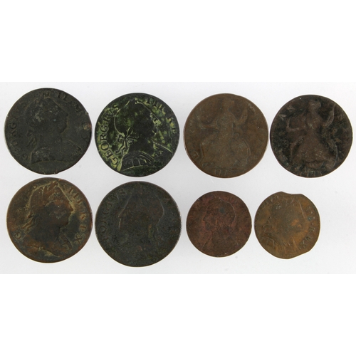 927 - Contemporary Forgery Georgian Halfpennies (6) and Farthings (2), George II & III.