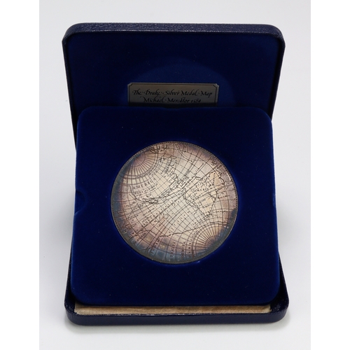 930 - Drake Silver Medal Map. Limited edition, issued by the Maritime Museum. Approx 69cm diameter, weight... 