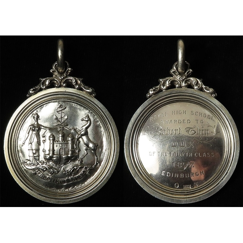 931 - Edinburgh Royal High School Dux silver medal awarded to Robert Thin of the Fourth Class in 1877 hall... 