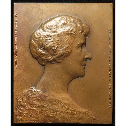 945 - French / American post-WWI commemorative or presentation medallic plaque, bronze 73x90mm: Anne Morga... 