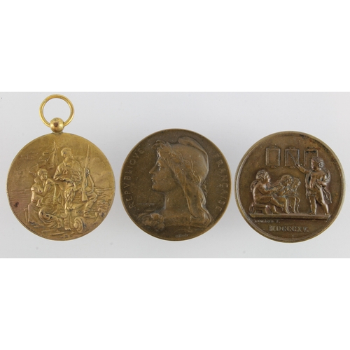 949 - French prize medals (3) early 20thC, military and education related, bronze, one gilt.