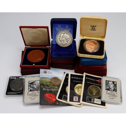 950 - GB & World commemorative medals (14) 19th-20thC, noted: QEII Jubilee 1977 'Queen's Award' Britannia ... 