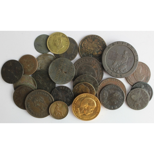 951 - GB & World copper & bronze coins & tokens (25) 17th-20thC, noted a couple of Irish 