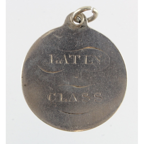 956 - Georgian (prob.) Mr. Bruce's Academy Latin Class unmarked silver medal (not dated) early unusual pie... 