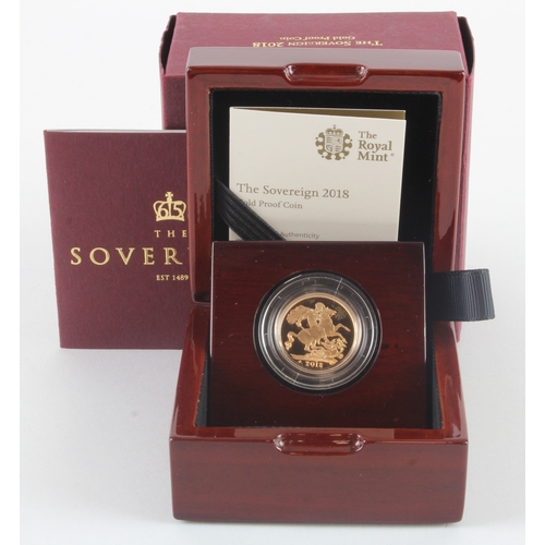 96 - Sovereign 2018 Proof, crown mintmark, aFDC cased with certs, box and packaging.