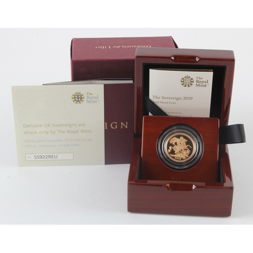 97 - Sovereign 2019 Proof, FDC cased with certs, box and packaging.