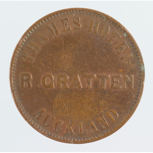 977 - New Zealand Penny Token 1872, R. Gratten, KM# Tn24, lightly cleaned nVF