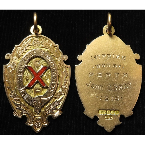 983 - Railway -  C.R. (Caledonian Railway) Ambulance Competition 9ct. Gold & enamel medal, engraved on the... 