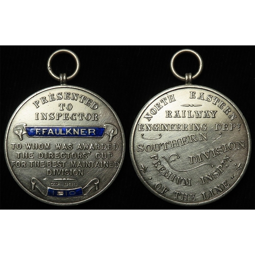 984 - Railway -  Eastern Railway Engineering Dept. silver & enamel medal Presented to Inspector F. Faulkne... 