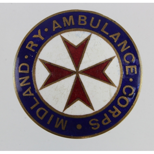 990 - Railway - Midland Railway Ambulance Corps brass & enamel badge, Maker - Vaughtons Ltd., Birm.