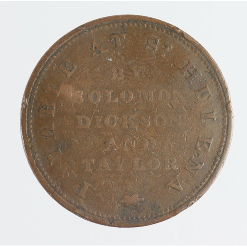 993 - Saint Helena: Solomon, Dickson and Taylor 19thC copper Halfpenny token, VG