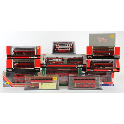 103 - Buses. A collection of twelve boxed London buses, makers include Corgi Original Omnibus, Exclusive F... 