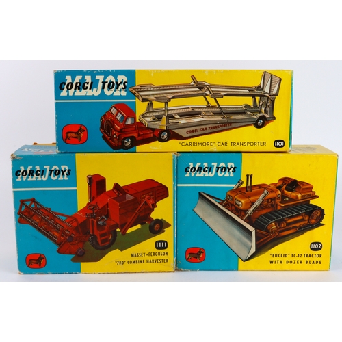 113 - Corgi Major Toys. Three boxed Corgi models, comprising Carrimore Car Transporter (no. 1101); Euclid ... 