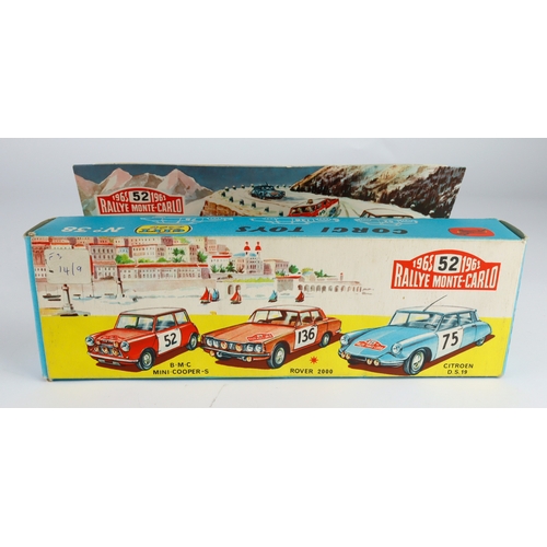 115 - Corgi Toys Gift Set, no. 38 'Rallye Monte Carlo', comprising B.M.C. Mini Cooper S, Rover 2000 & Citr... 