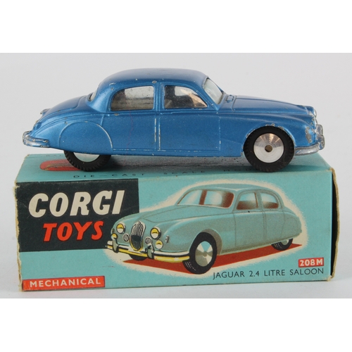 122 - Corgi Toys, no. 208M 'Jaguar 2.4 Litre Saloon' (blue), mechanism partially working), contained in or... 