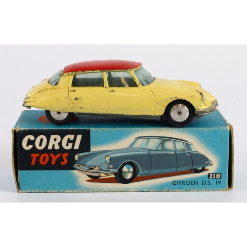 125 - Corgi Toys, no. 210 'Citroen DS 19' (yellow with red roof), contained in original box