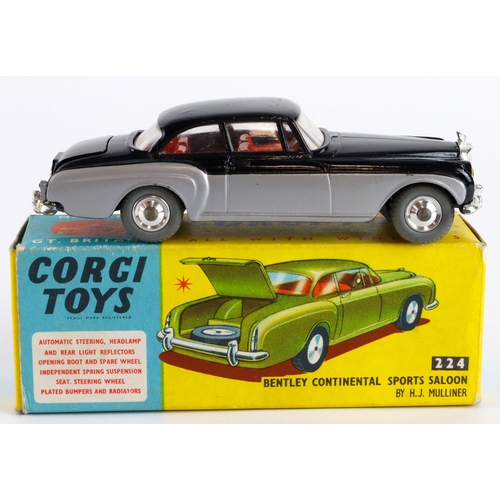 135 - Corgi Toys, no. 224 'Bentley Continental Sports Saloon' (black / silver), luggage in boot, contained... 