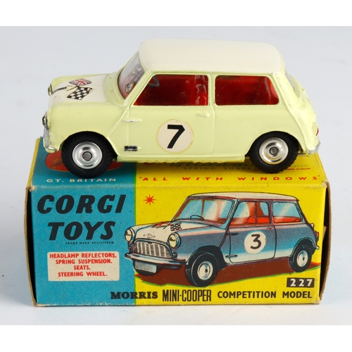 137 - Corgi Toys, no. 227 'Morris Mini Cooper Competition Model' (lemon body with white roof & bonnet), wi... 