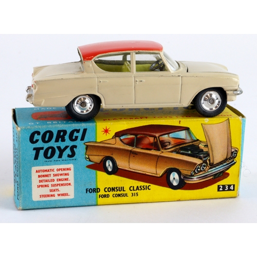 142 - Corgi Toys, no. 234 'Ford Consul Classic' (cream with pink roof), contained in original box