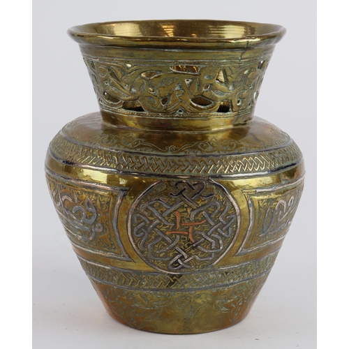 417 - Brass Middle Eastern bowl with ornate decoration, height 11.5cm approx.